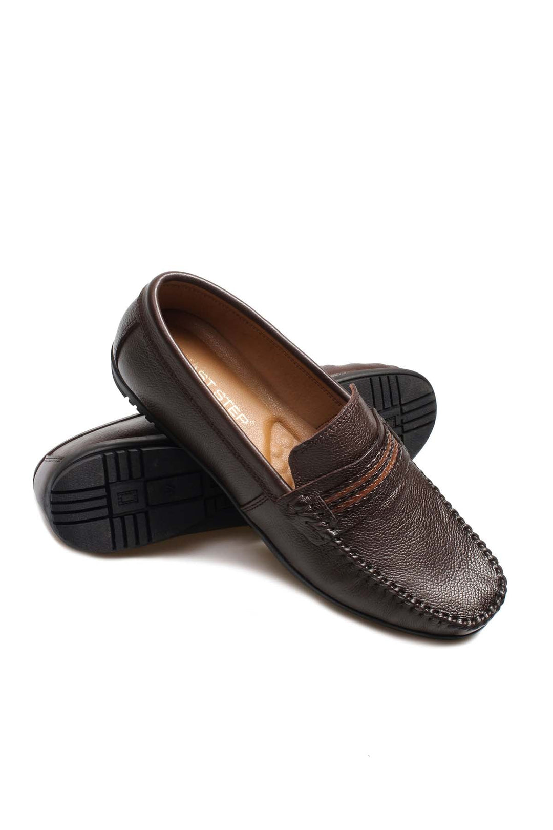 Men's Brown Leather Driving Loafers-Wessi