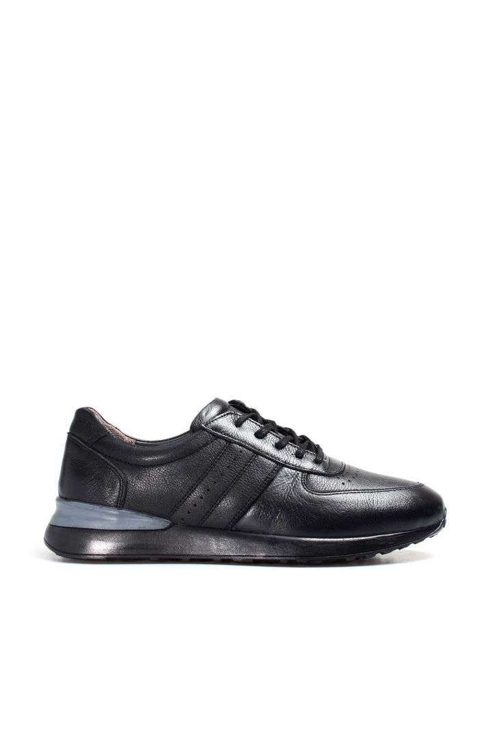 Baskets à lacets en cuir noir pour hommes avec design perforé et semelle coussinée - Wessi