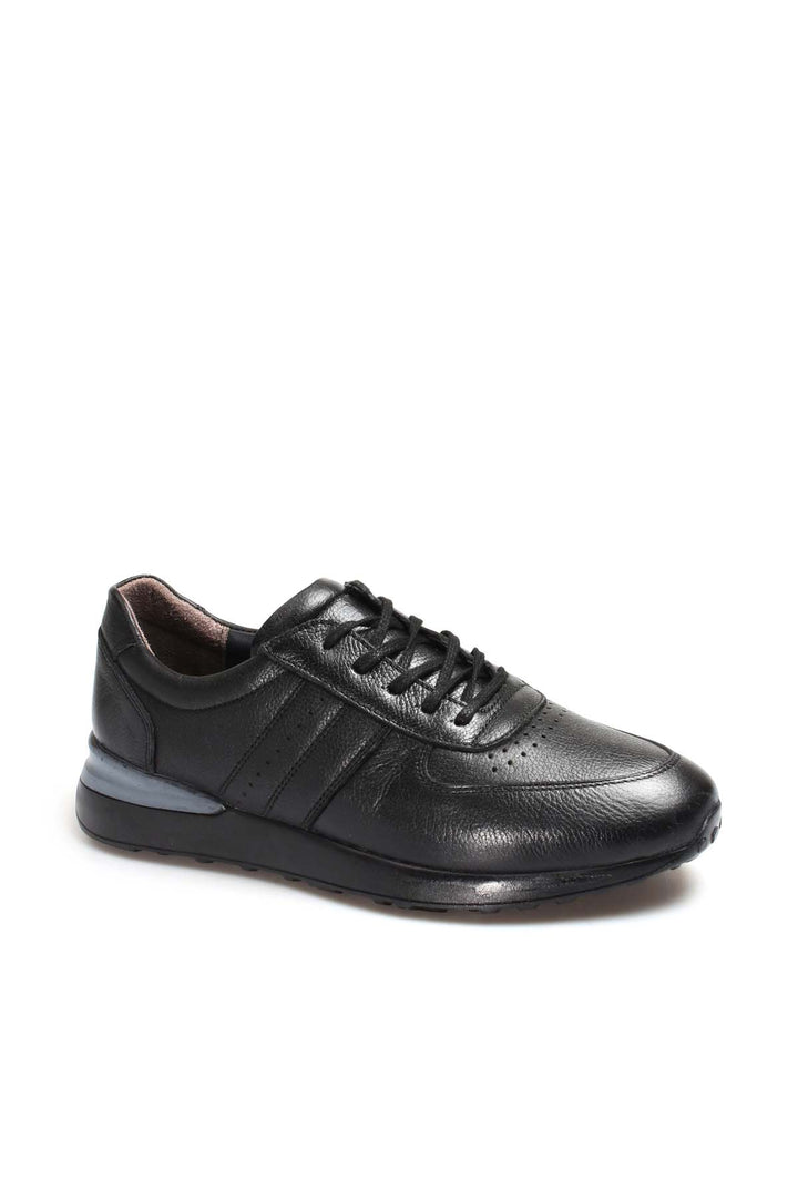 Baskets à lacets en cuir noir pour hommes avec design perforé et semelle coussinée - Wessi