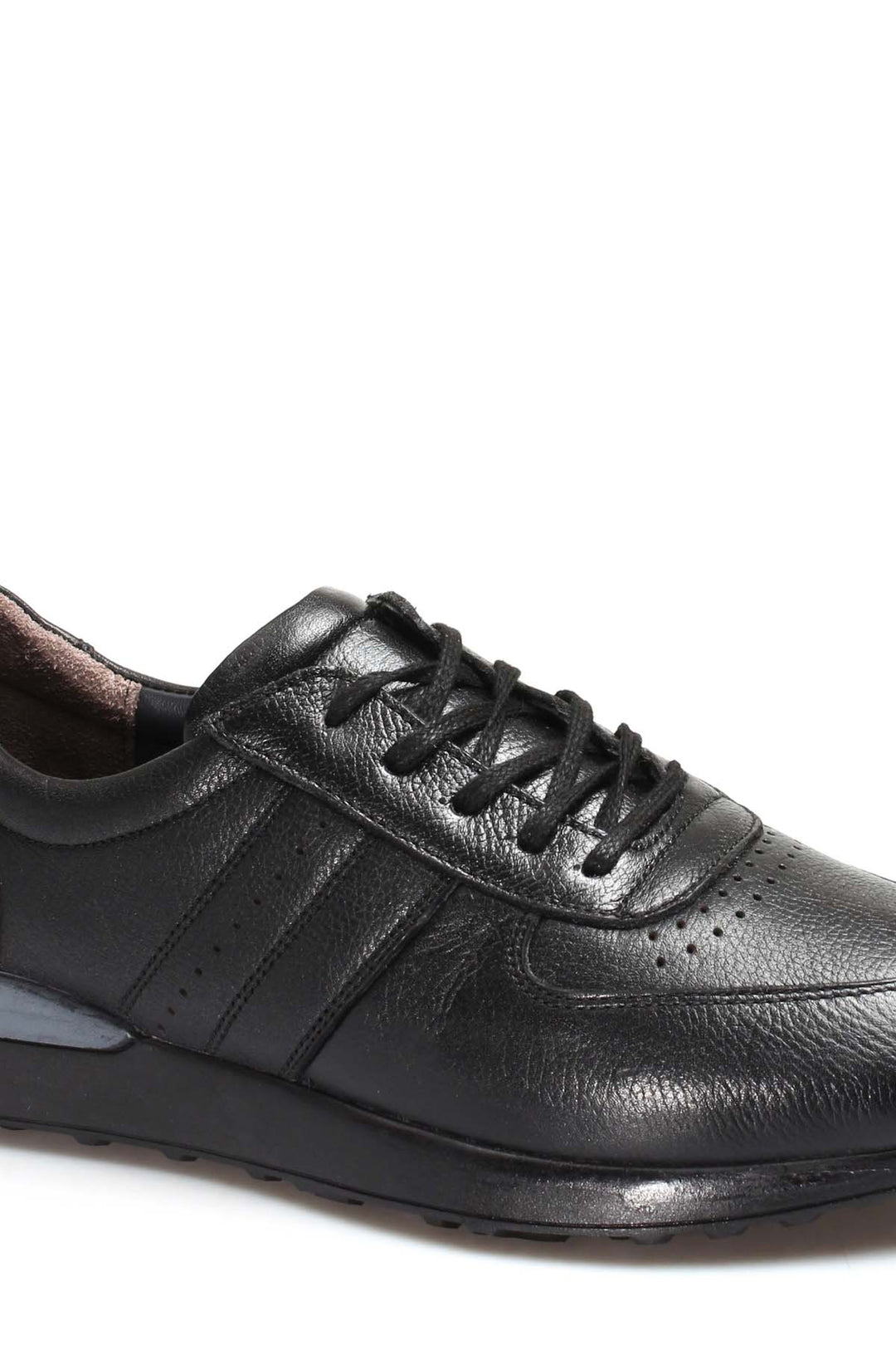 Baskets à lacets en cuir noir pour hommes avec design perforé et semelle coussinée - Wessi
