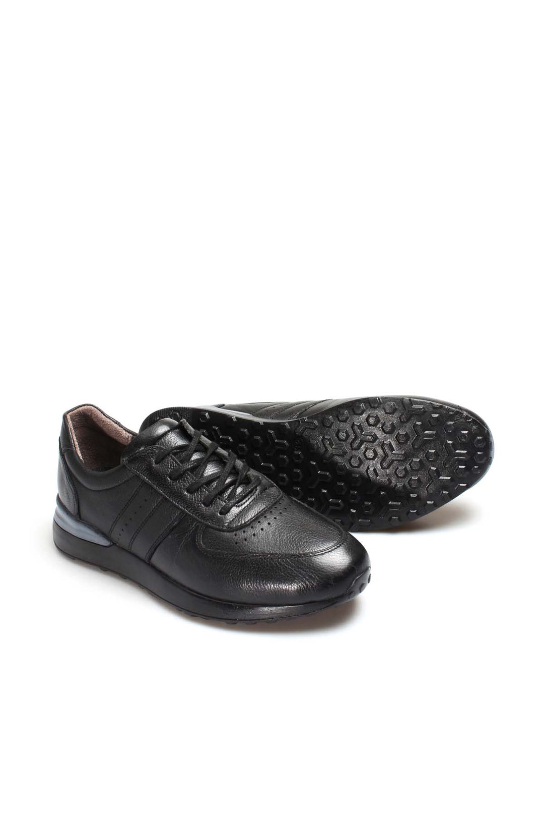 Baskets à lacets en cuir noir pour hommes avec design perforé et semelle coussinée - Wessi