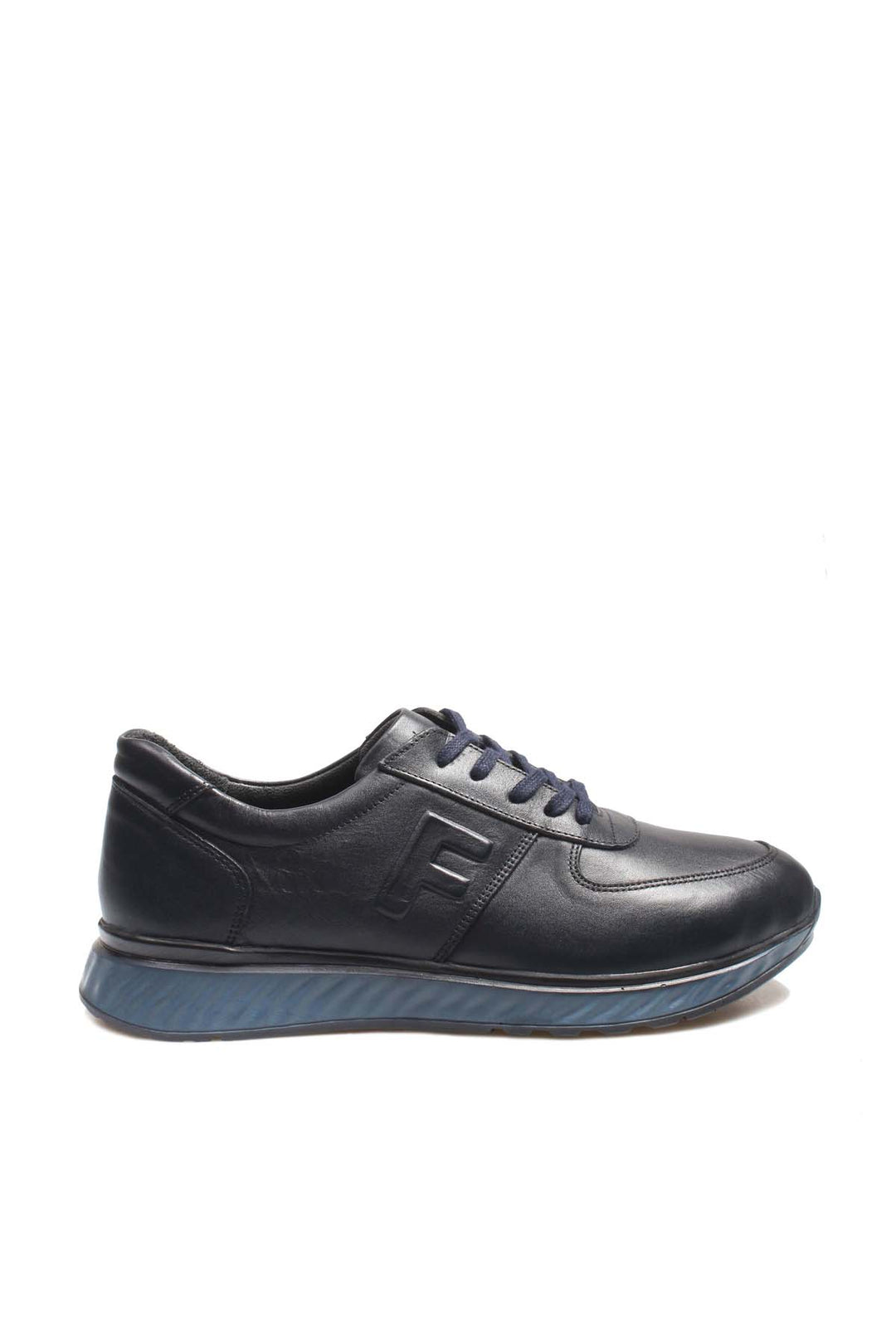 Men's Navy Blue Leather Sneakers with Blue Sole - Wessi