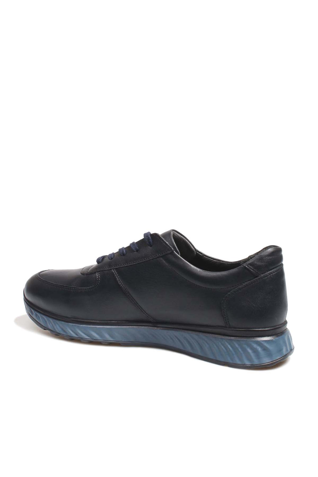 Men's Navy Blue Leather Sneakers with Blue Sole - Wessi