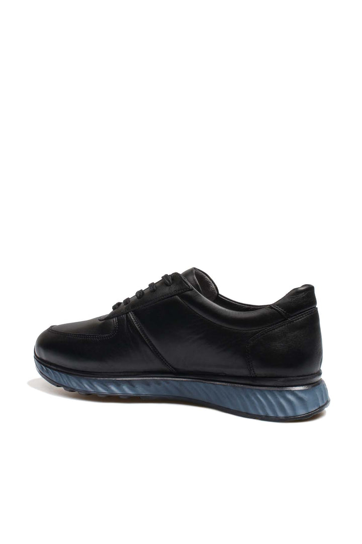 Men's Black Leather Casual Shoes with Blue Sole - Wessi