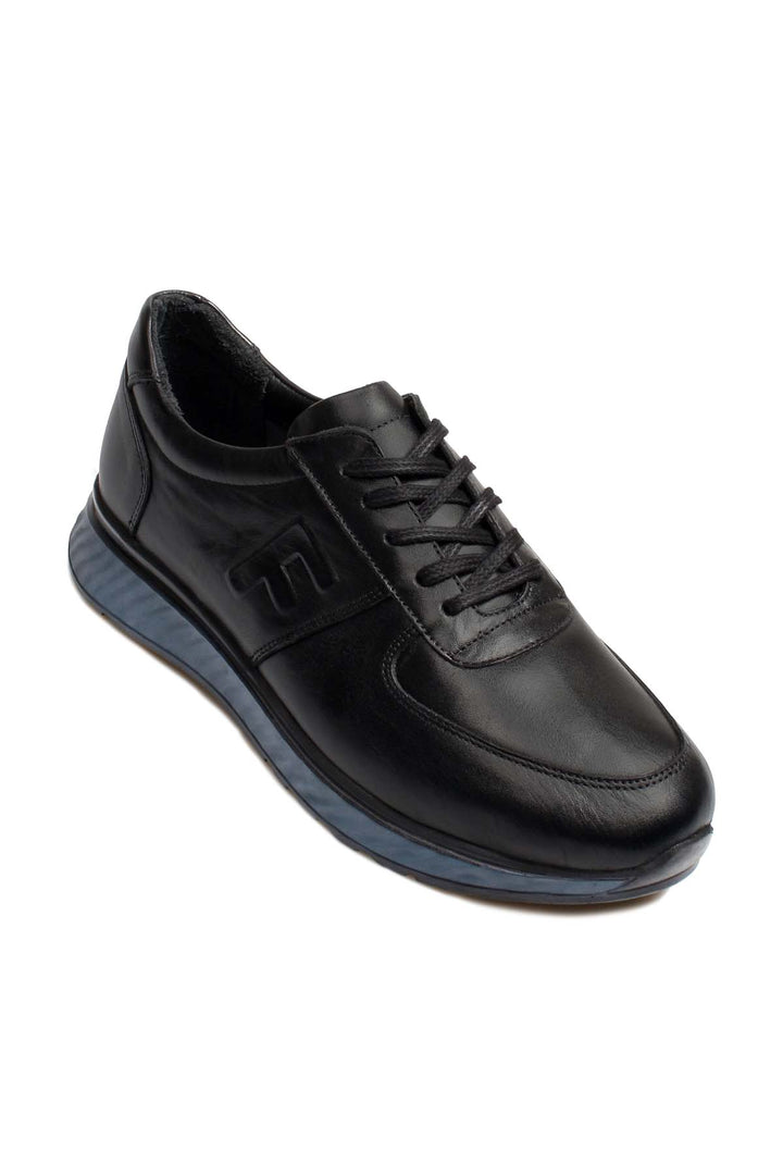 Men's Black Leather Casual Shoes with Blue Sole - Wessi
