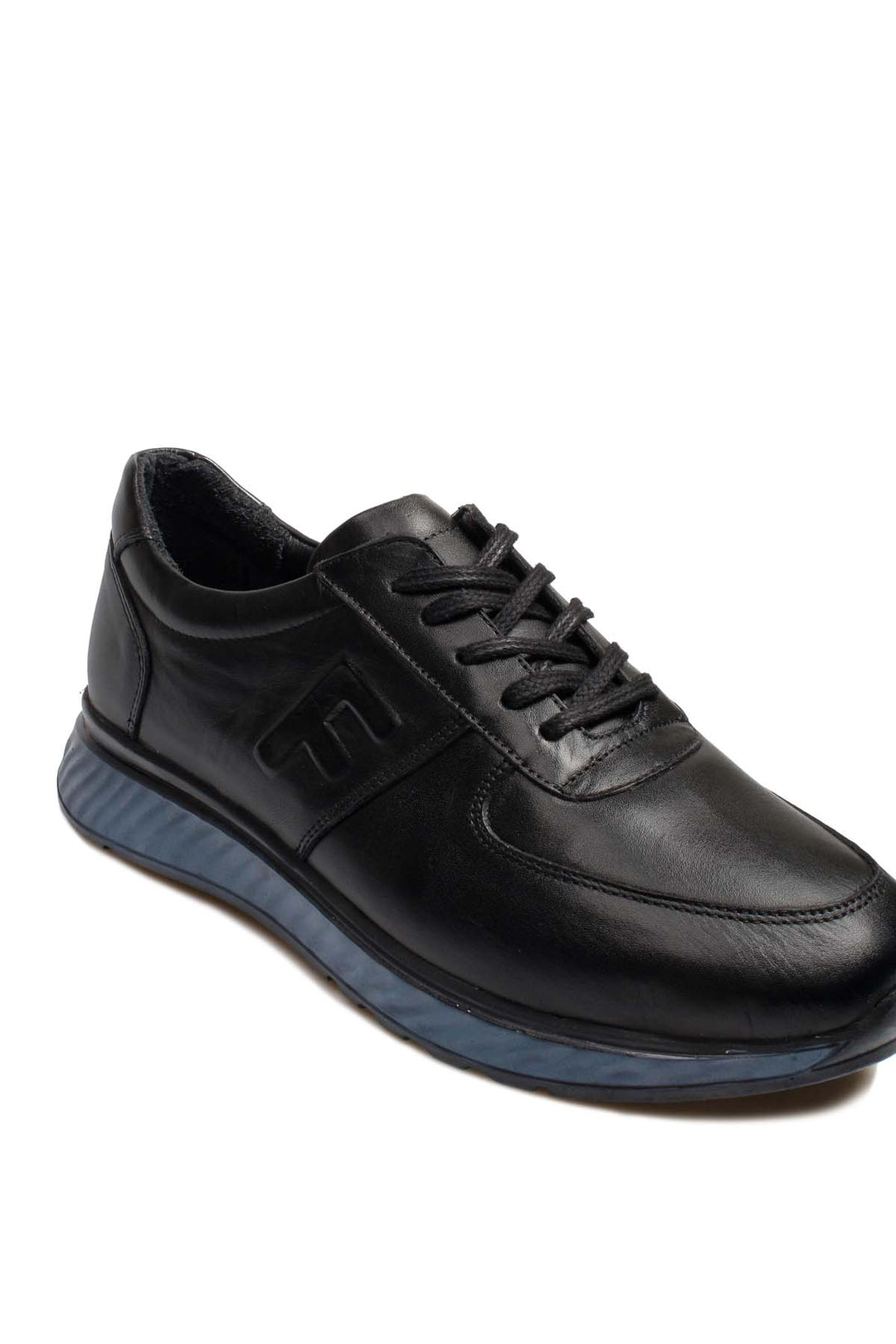 Men's Black Leather Casual Shoes with Blue Sole - Wessi