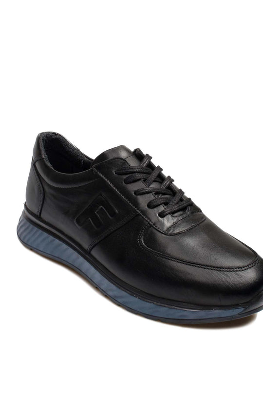Men's Black Leather Casual Shoes with Blue Sole - Wessi