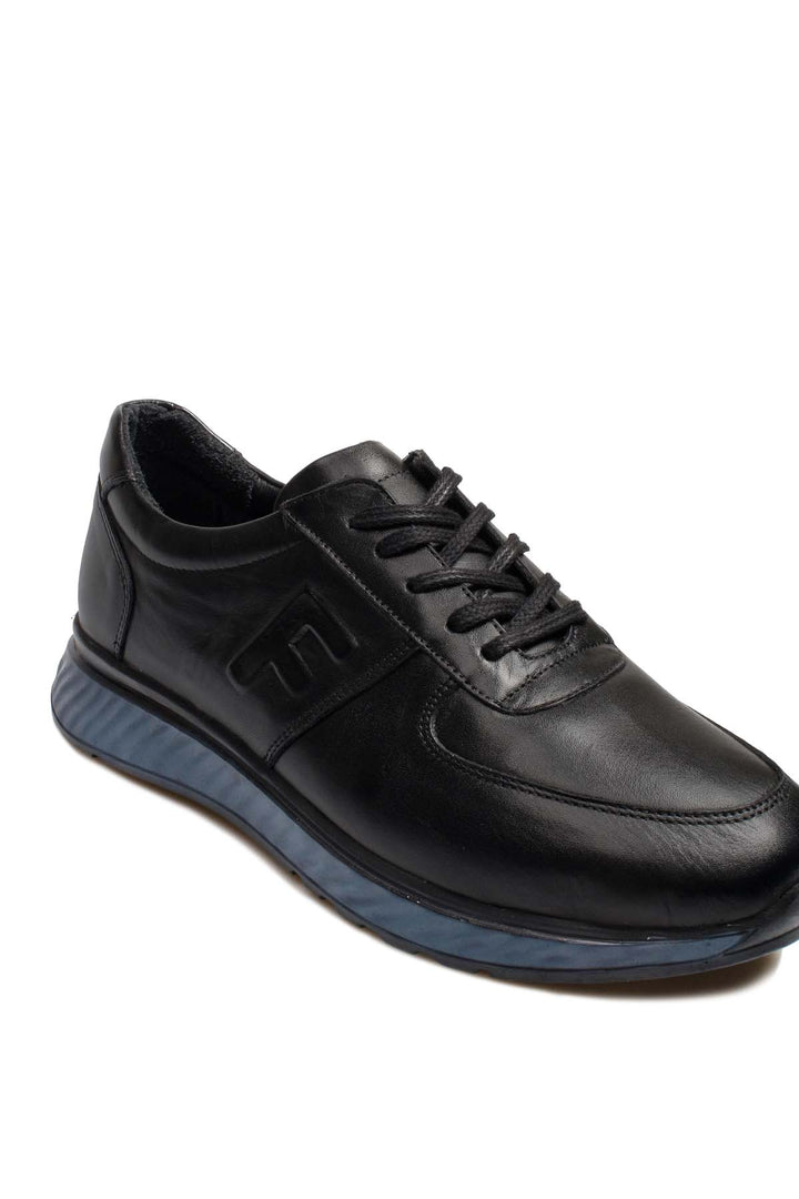 Men's Black Leather Casual Shoes with Blue Sole - Wessi