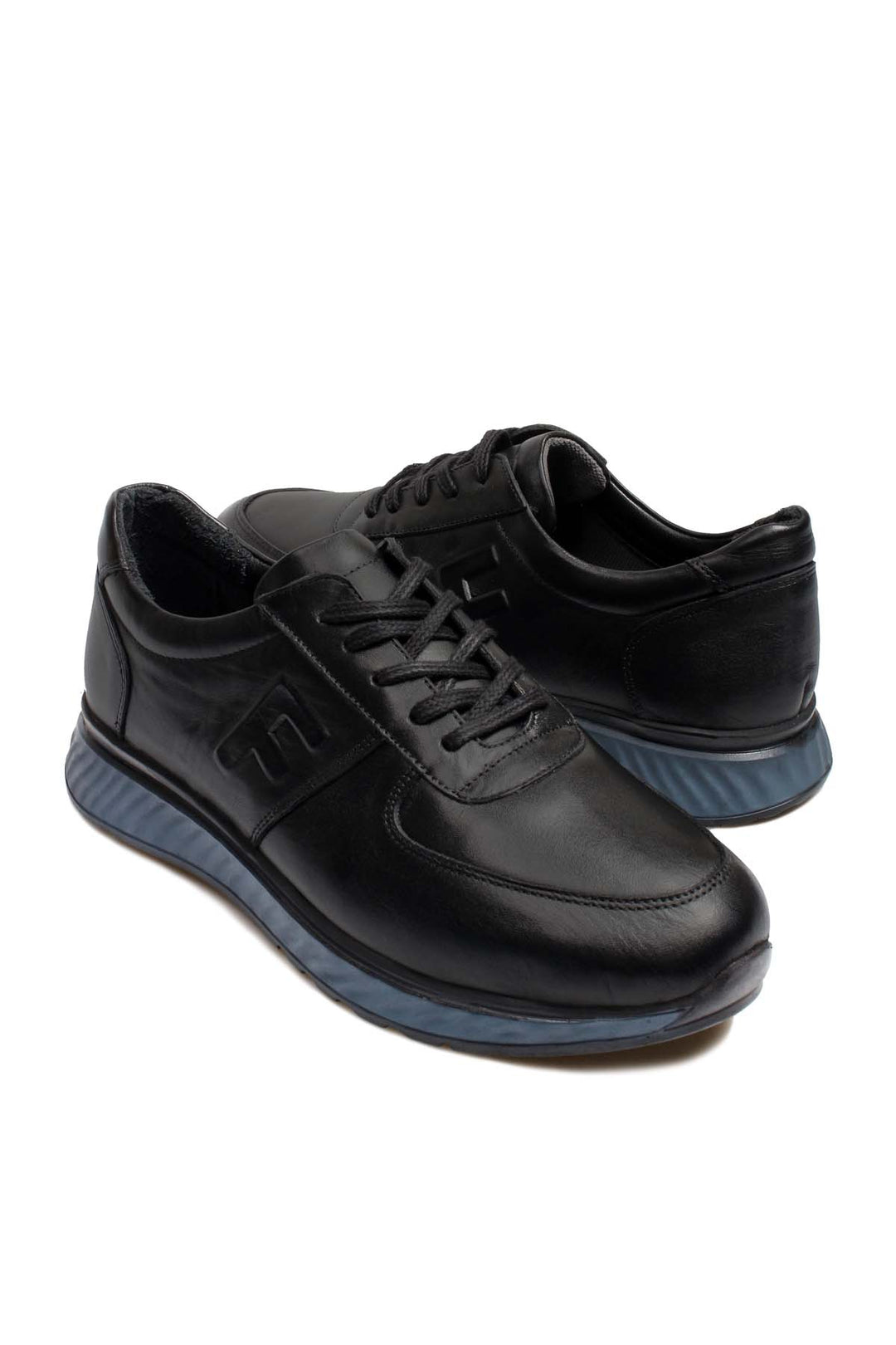 Men's Black Leather Casual Shoes with Blue Sole - Wessi