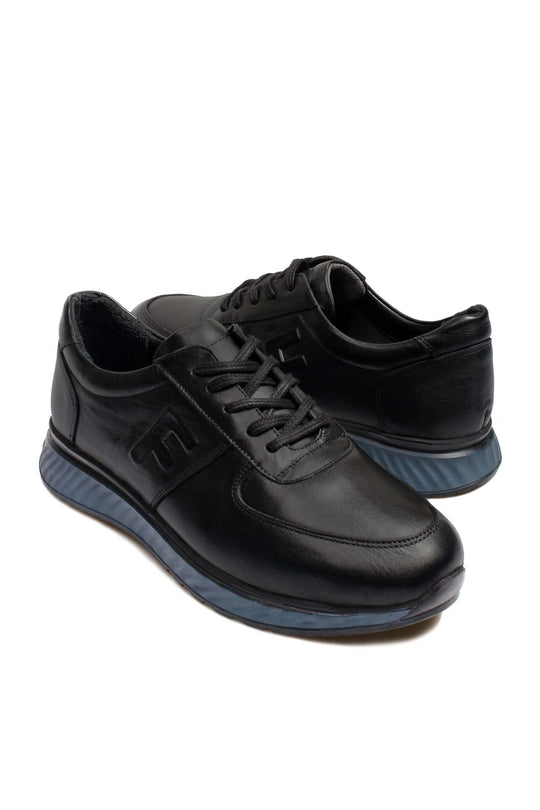 Men's Black Leather Casual Shoes with Blue Sole - Wessi