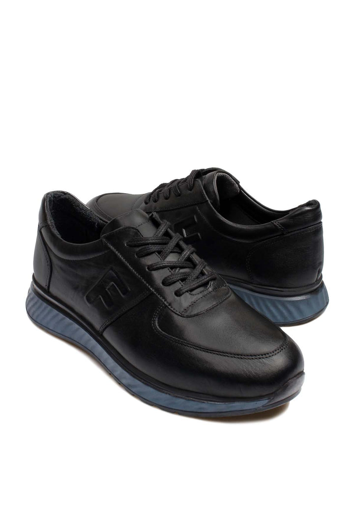 Men's Black Leather Casual Shoes with Blue Sole - Wessi