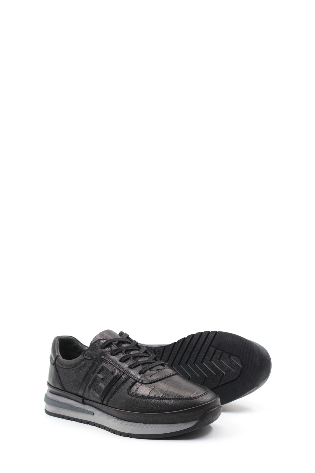 Black Leather Athletic Sneakers-Wessi
