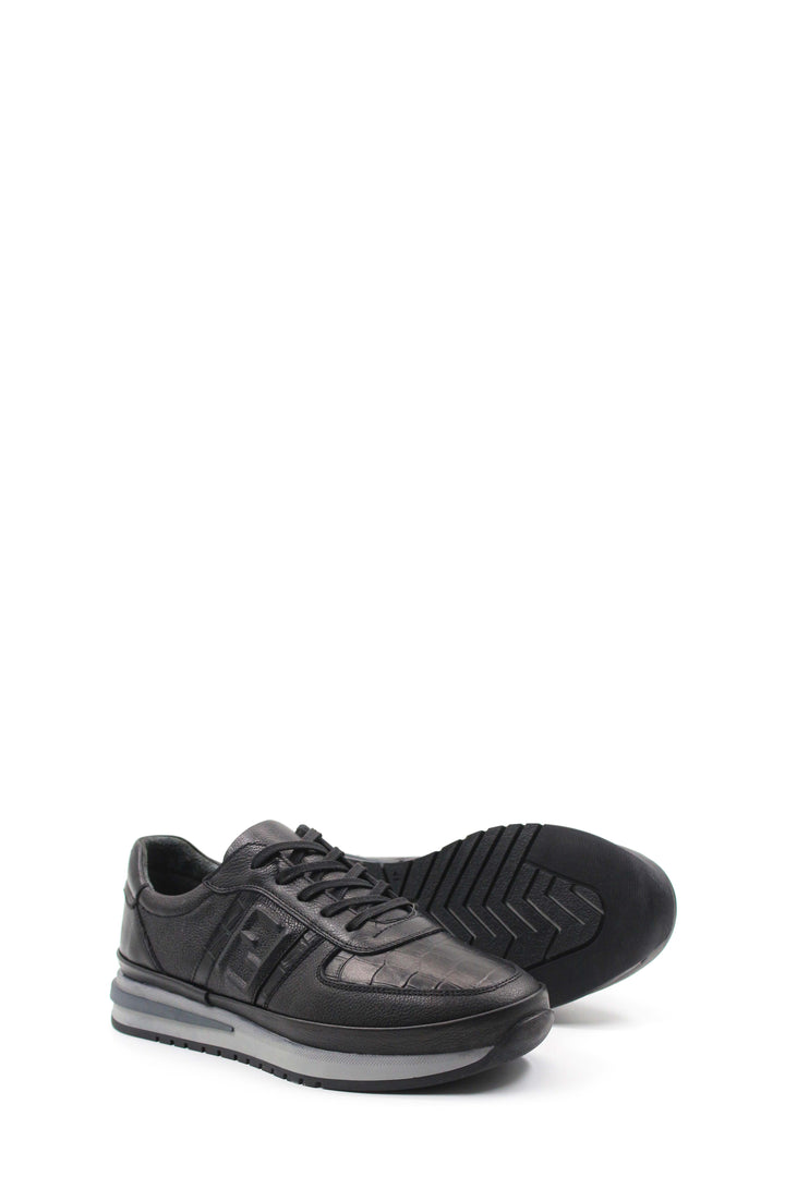 Black Leather Athletic Sneakers-Wessi