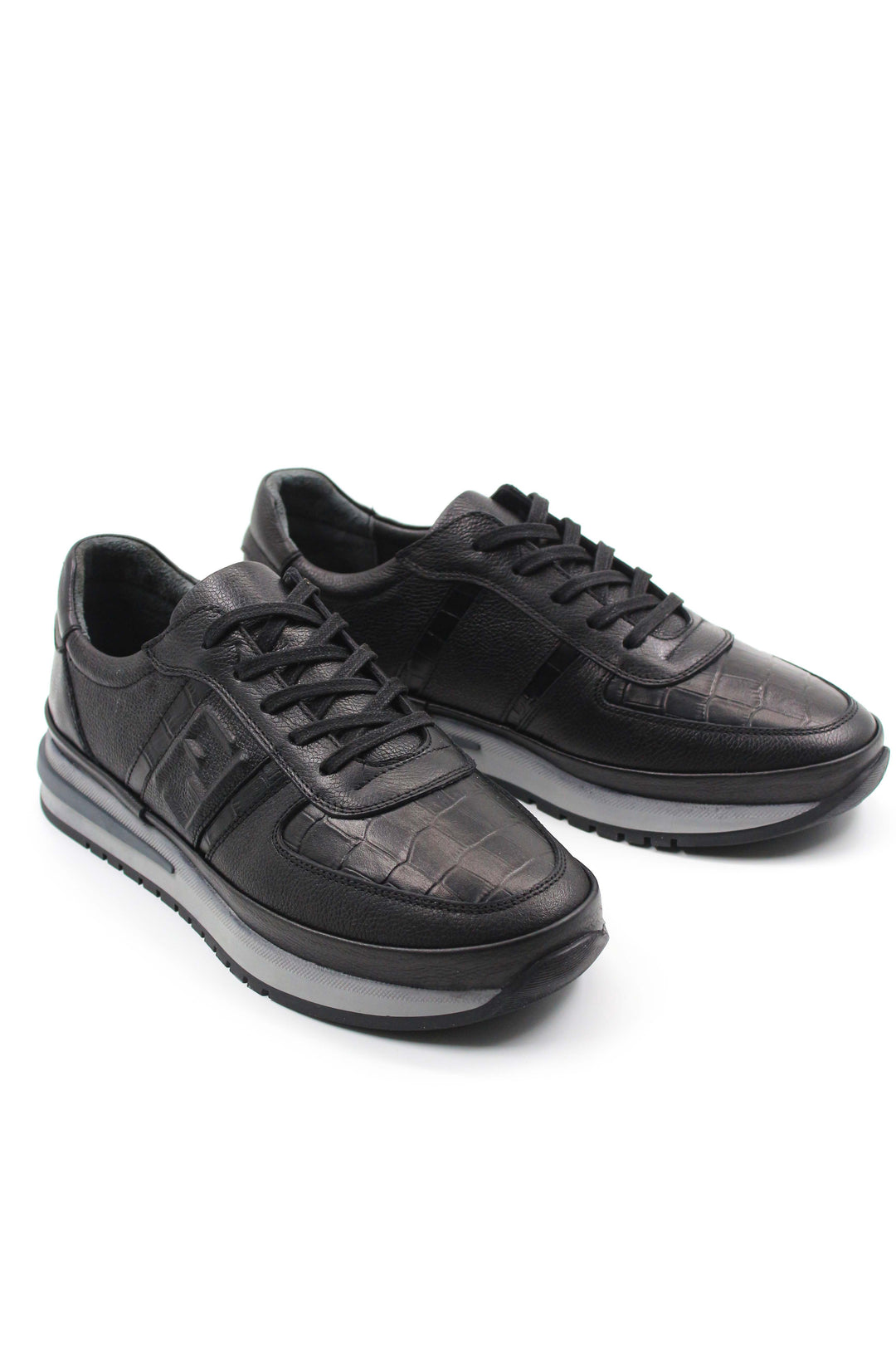 Black Leather Athletic Sneakers-Wessi