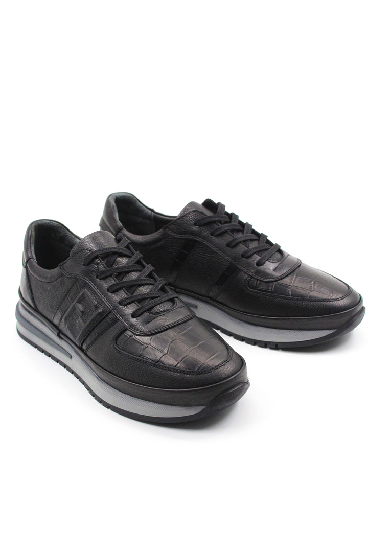 Black Leather Athletic Sneakers-Wessi