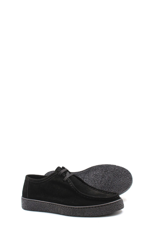 Scarpe casual da uomo in pelle scamosciata nera con suola testurizzata e design stringato - Wessi