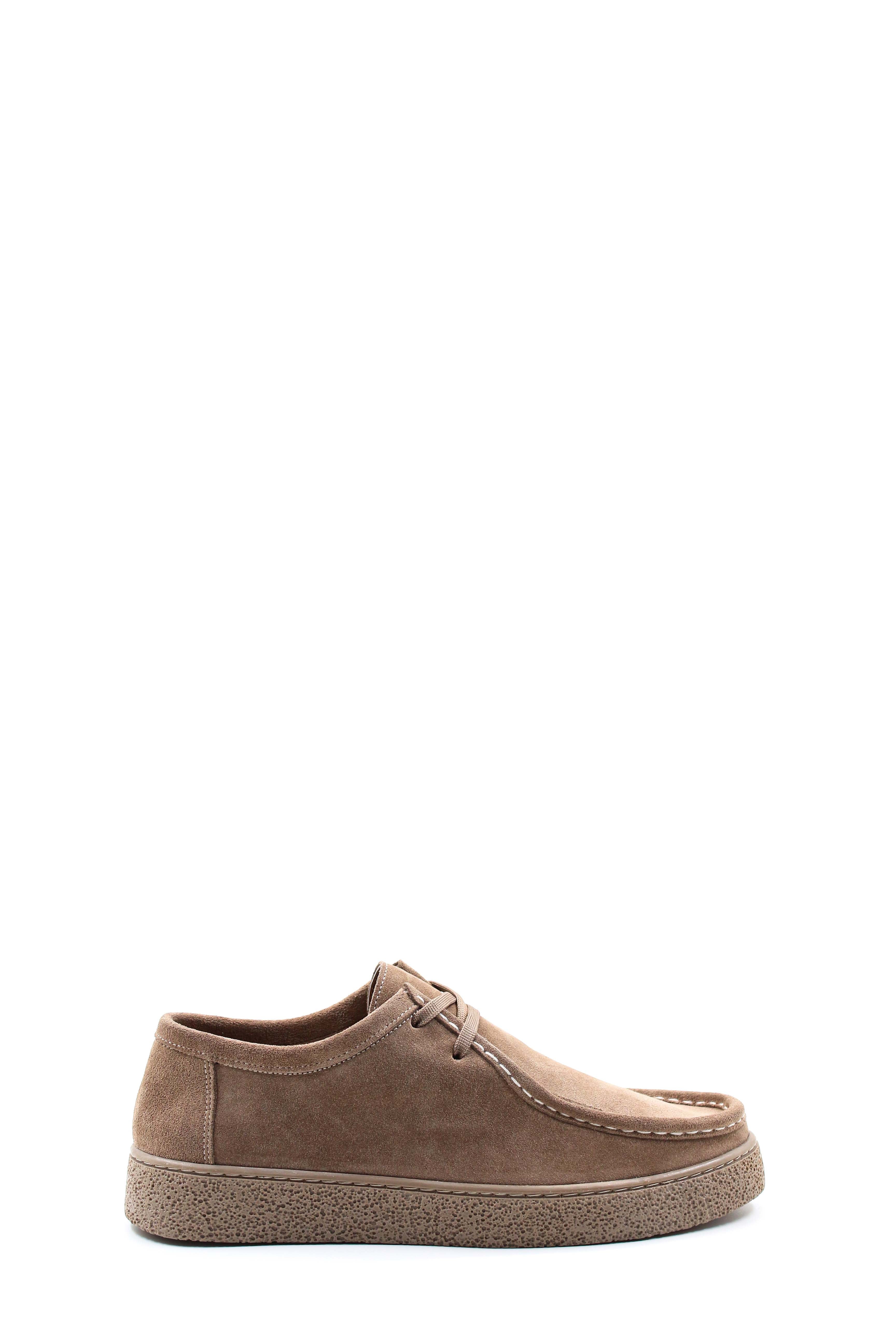Men's Beige Suede Lace-Up Shoes with Textured Sole and