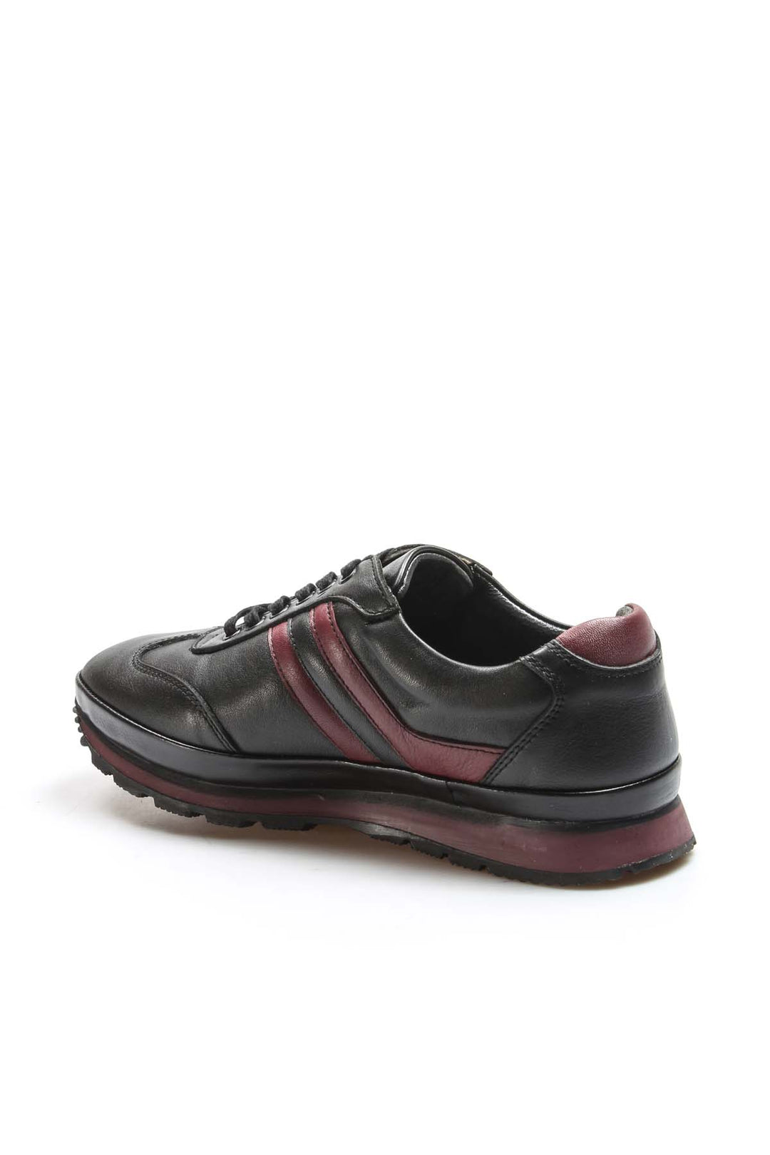 Men's Black and Burgundy Leather Sneakers - Wessi