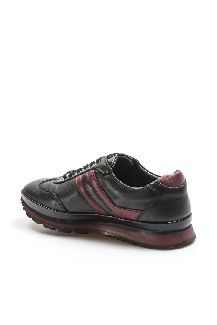 Men's Black and Burgundy Leather Sneakers - Wessi