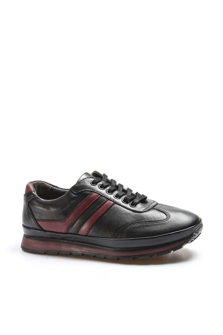 Men's Black and Burgundy Leather Sneakers - Wessi