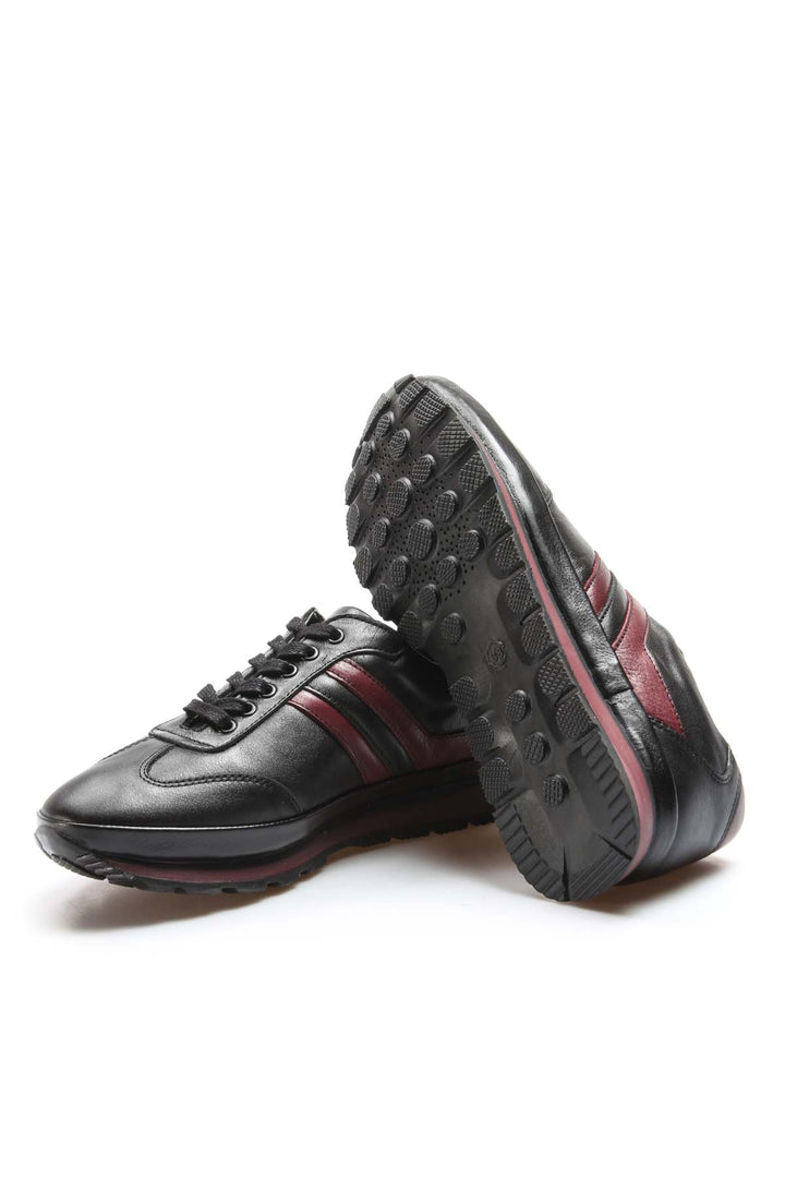 Men's Black and Burgundy Leather Sneakers - Wessi