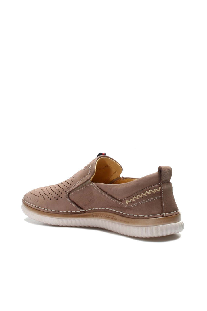Men's Beige Perforated Slip-On Loafers with Cushioned Sole - Wessi