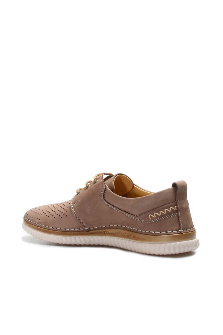 Men's Beige Perforated Casual Lace-Up Shoes - Wessi