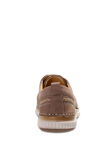 Men's Beige Perforated Casual Lace-Up Shoes - Wessi