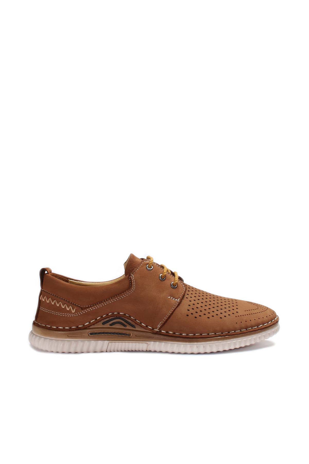 Men's Tan Perforated Casual Derby Shoes - Wessi