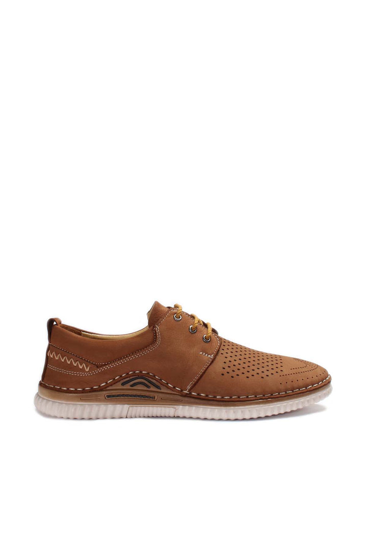 Men's Tan Perforated Casual Derby Shoes - Wessi