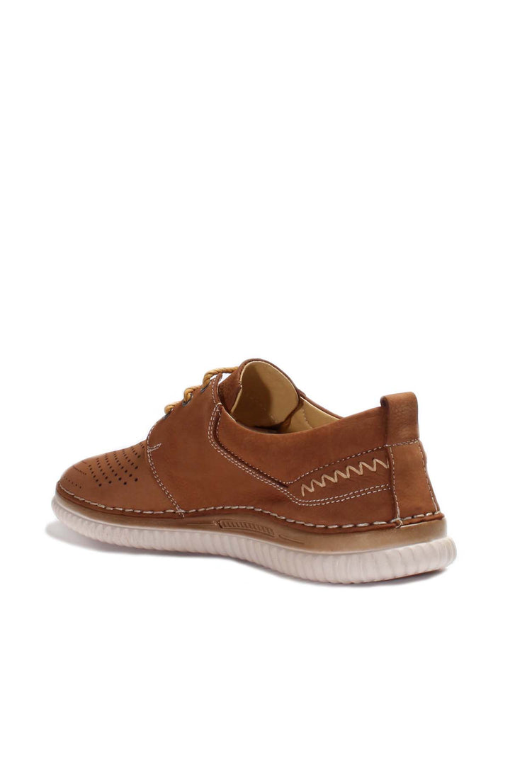 Men's Tan Perforated Casual Derby Shoes - Wessi