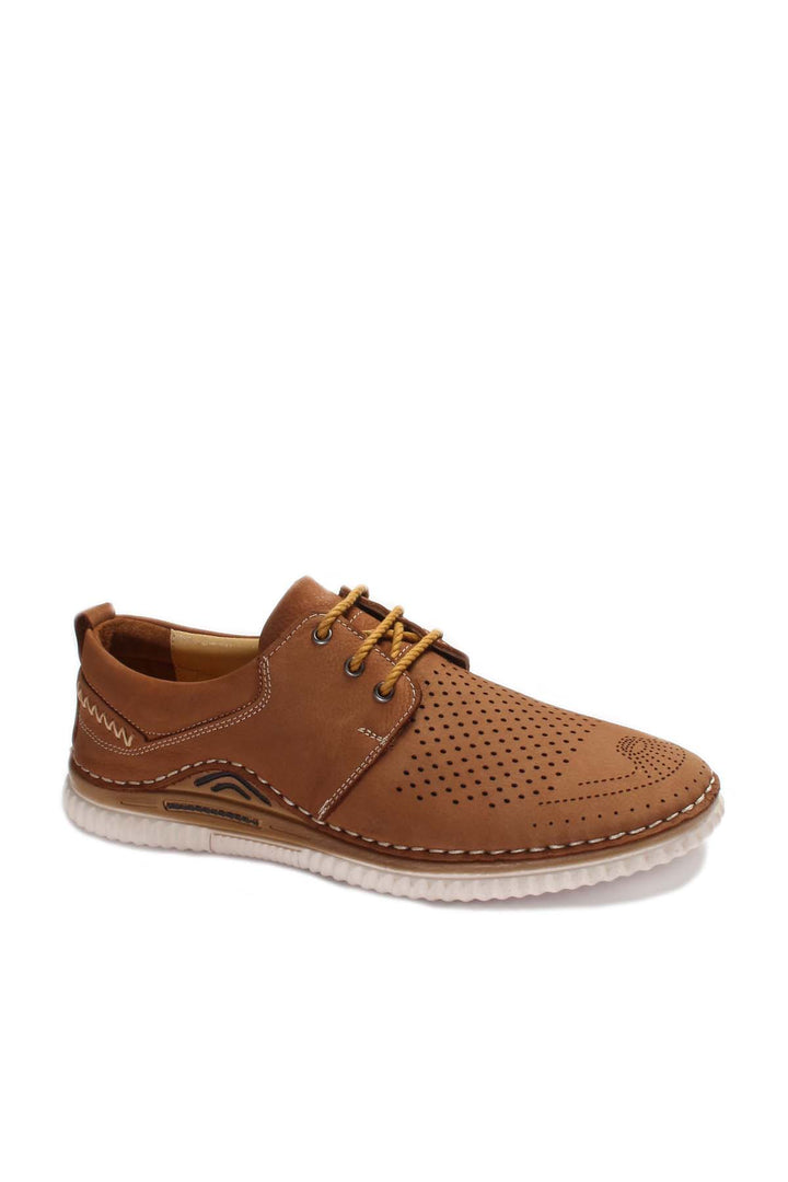 Men's Tan Perforated Casual Derby Shoes - Wessi