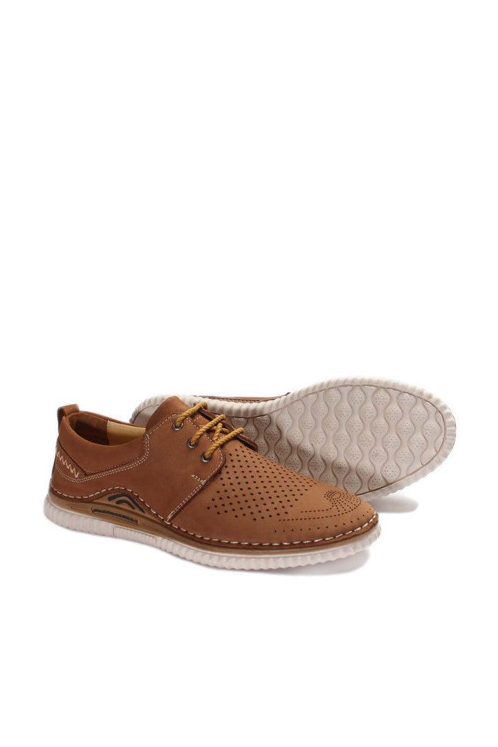 Men's Tan Perforated Casual Derby Shoes - Wessi