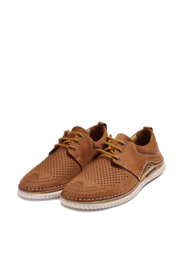 Men's Tan Perforated Casual Derby Shoes - Wessi