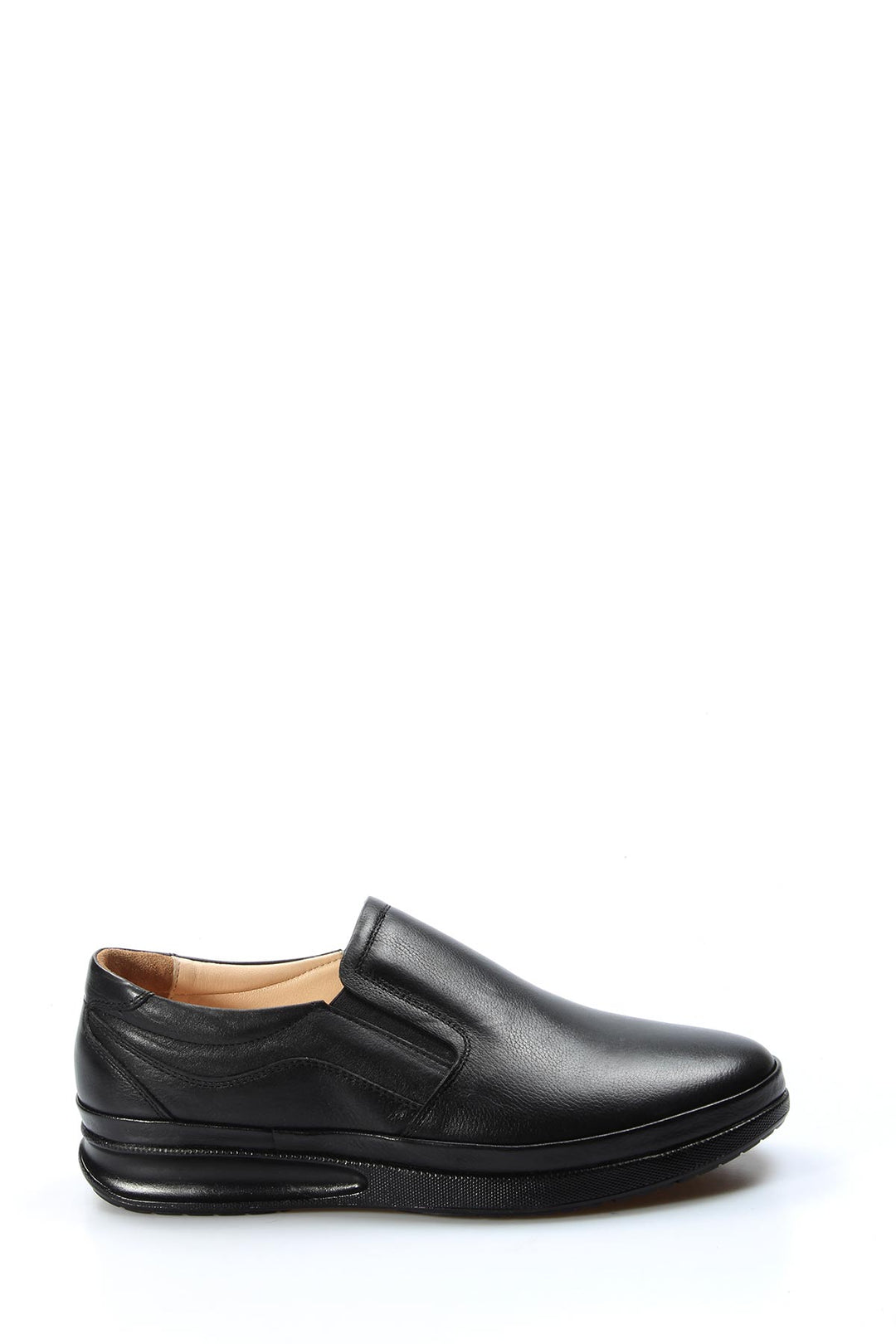Men's Black Leather Slip-On Comfort Shoes-Wessi