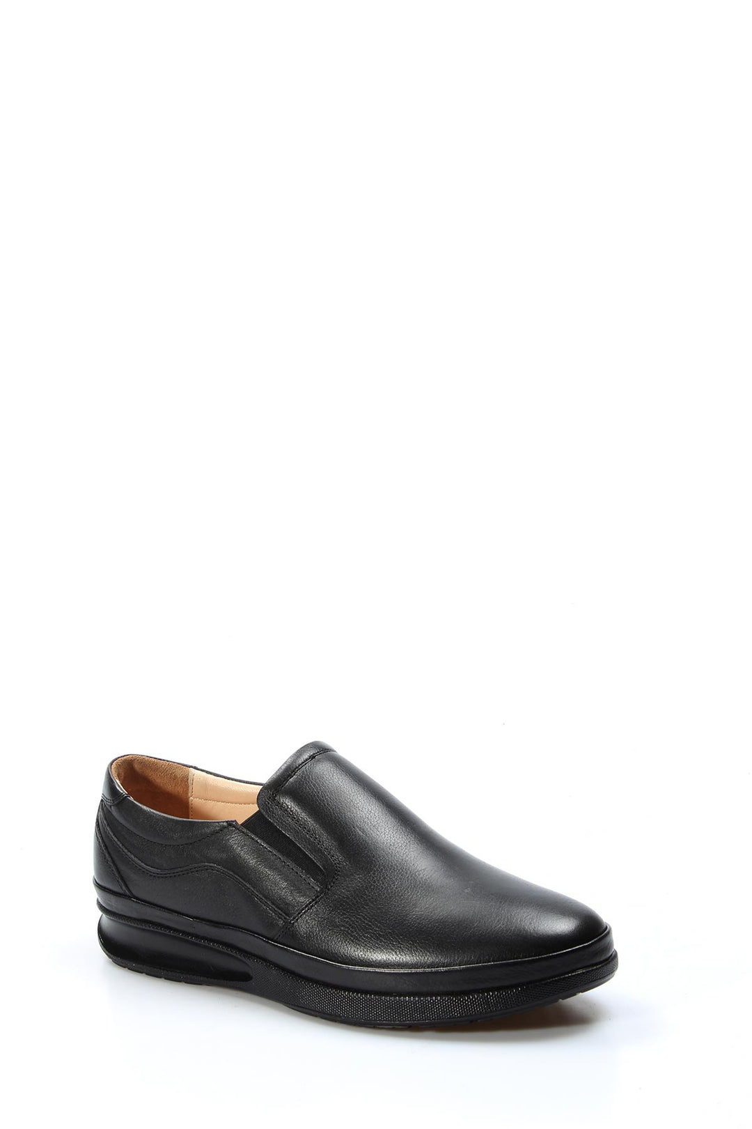 Men's Black Leather Slip-On Comfort Shoes-Wessi