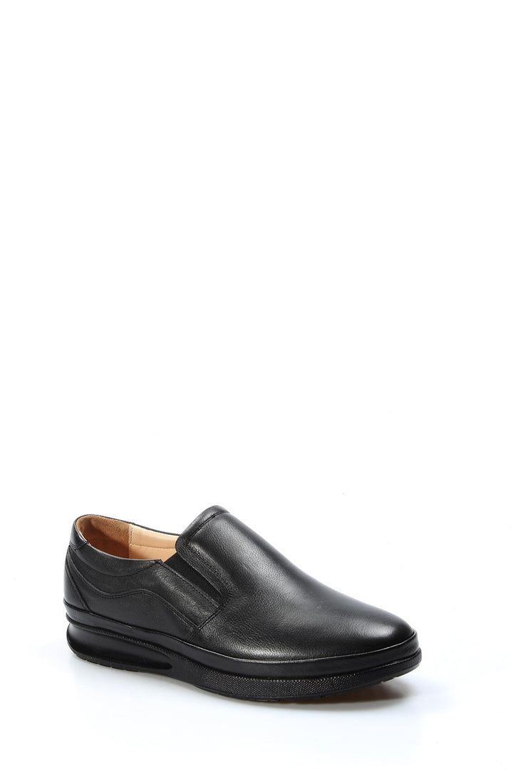Men's Black Leather Slip-On Comfort Shoes-Wessi