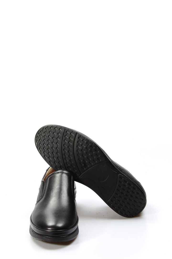 Men's Black Leather Slip-On Comfort Shoes-Wessi
