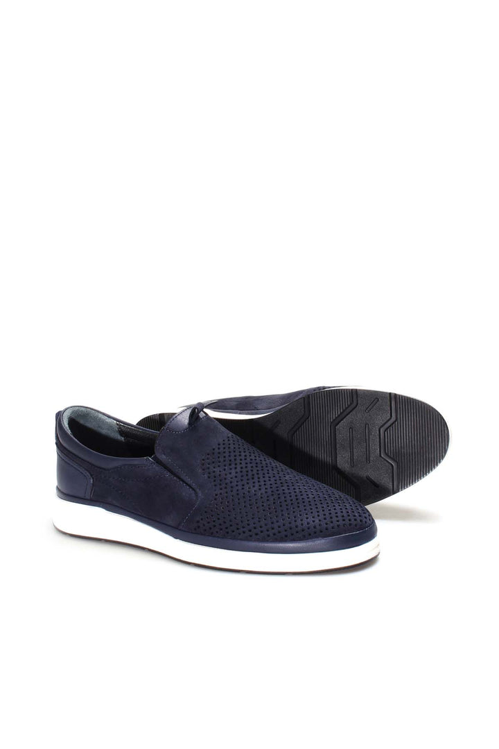 Navy Perforated Slip-On Loafers-Wessi