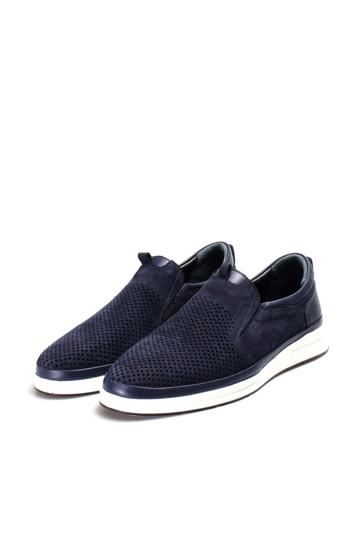 Navy Perforated Slip-On Loafers-Wessi