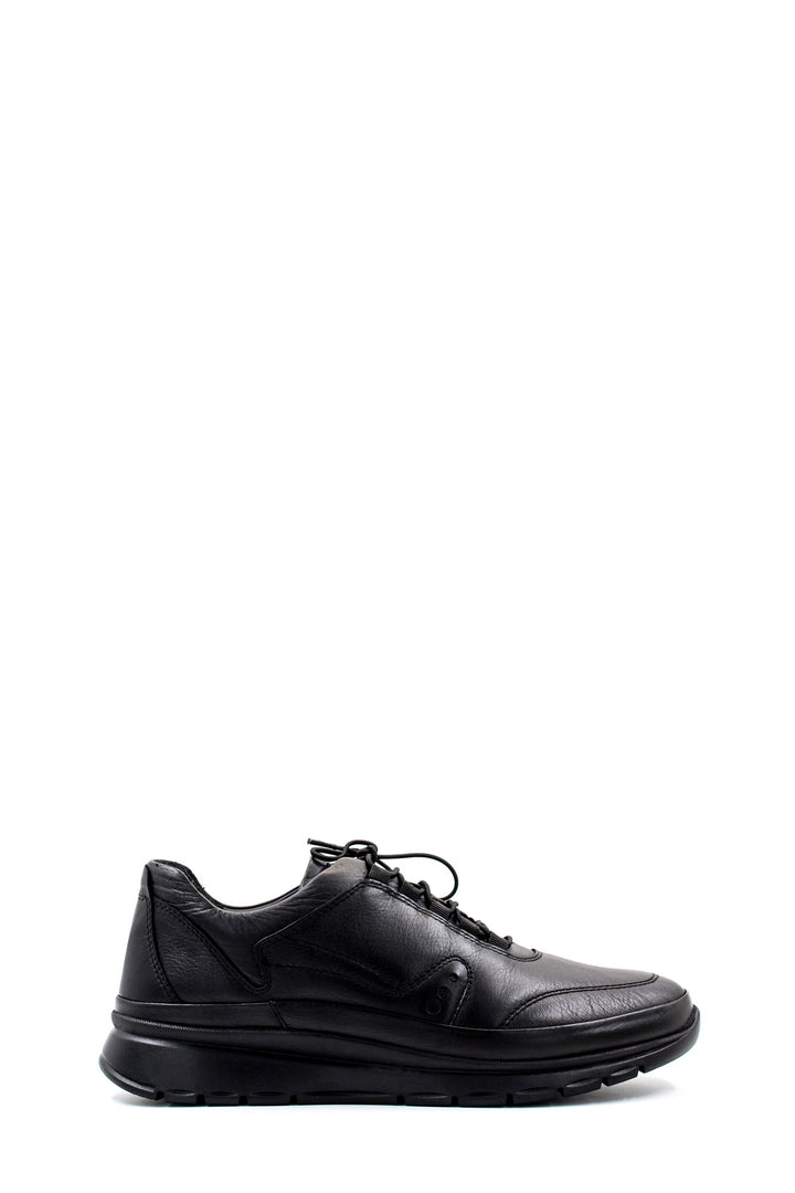 Men's Black Leather Comfort Sneakers with Cushioned Sole - Wessi