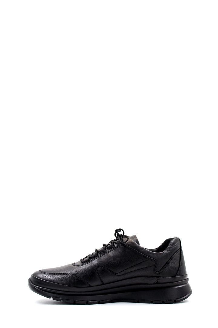 Men's Black Leather Comfort Sneakers with Cushioned Sole - Wessi