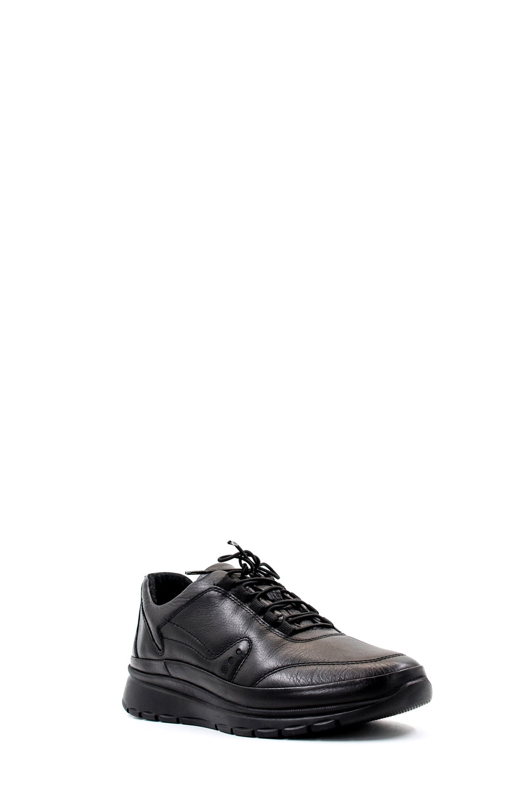 Men's Black Leather Comfort Sneakers with Cushioned Sole - Wessi