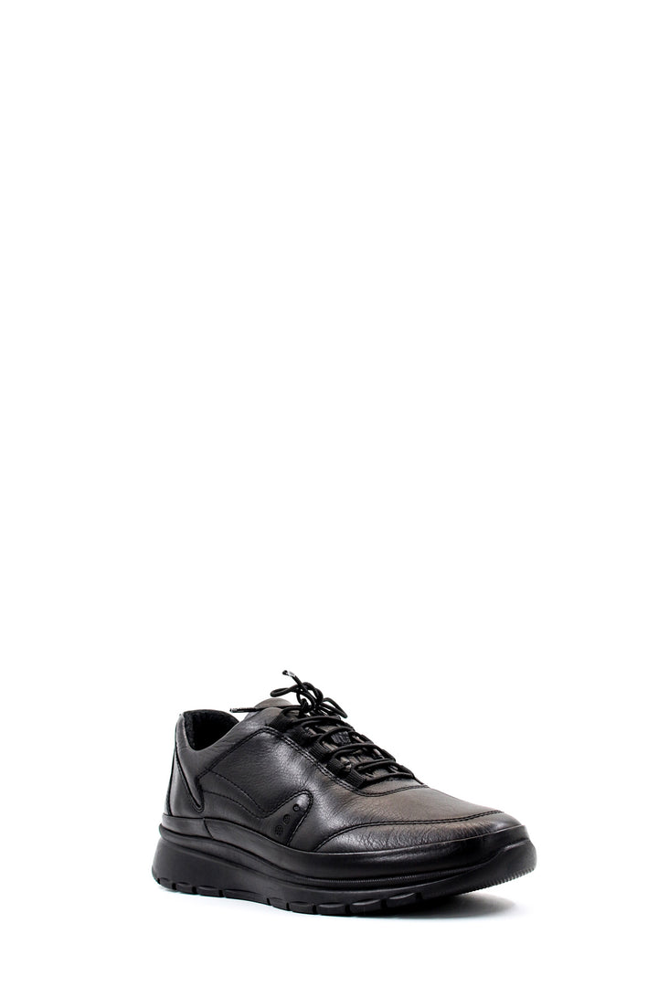 Men's Black Leather Comfort Sneakers with Cushioned Sole - Wessi