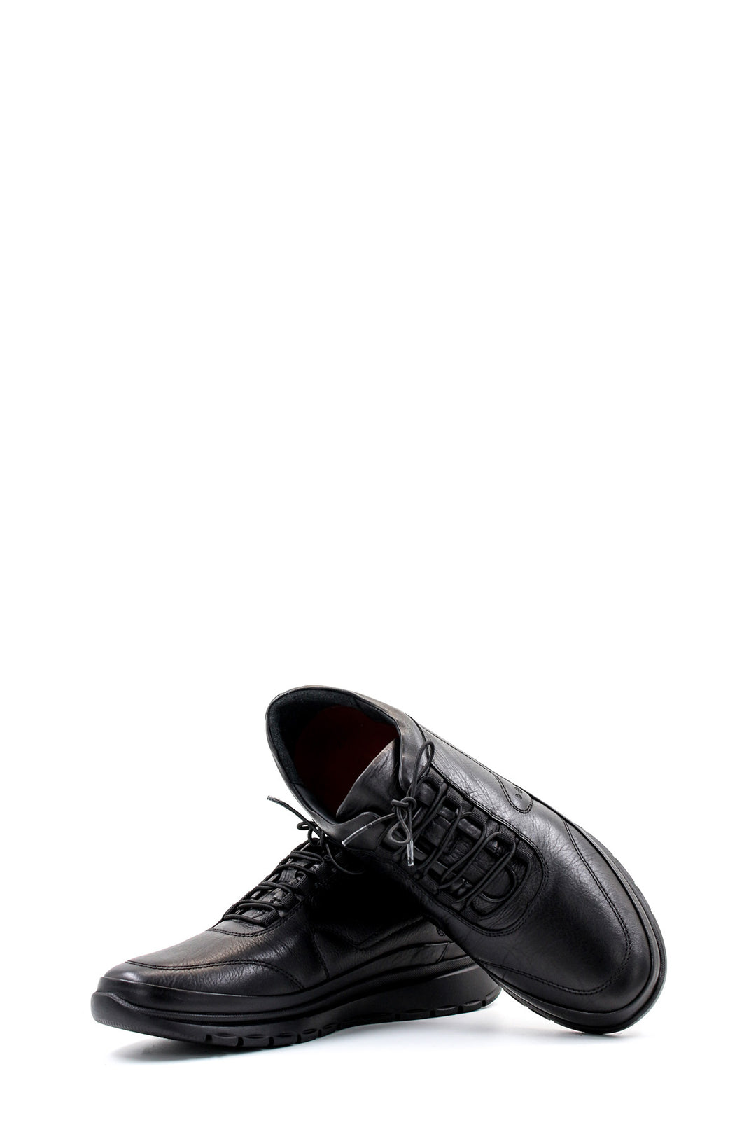 Men's Black Leather Comfort Sneakers with Cushioned Sole - Wessi