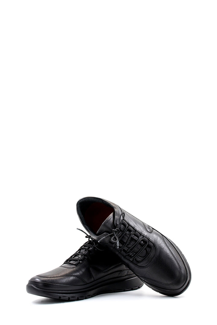 Men's Black Leather Comfort Sneakers with Cushioned Sole - Wessi