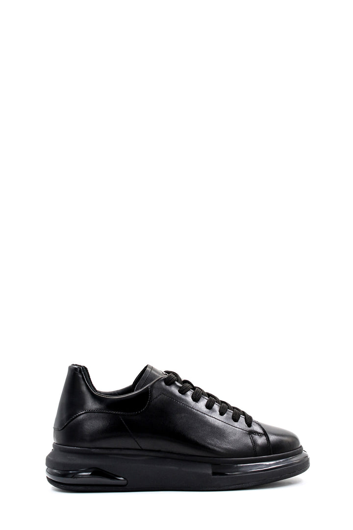 Men's Black Leather Sneakers with Cushioned Sole and Sleek Design - Wessi
