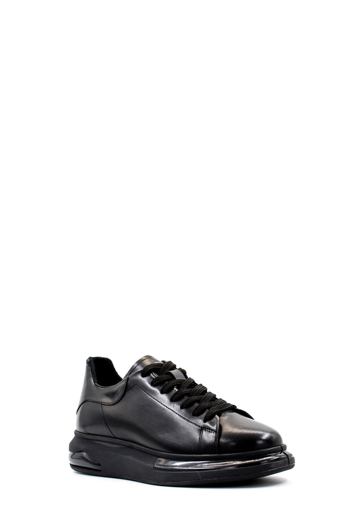Men's Black Leather Sneakers with Cushioned Sole and Sleek Design - Wessi