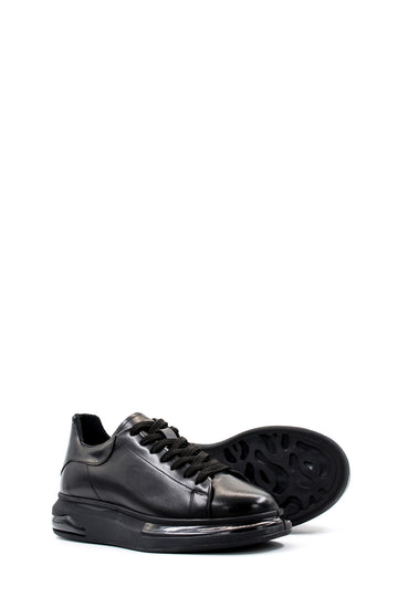 Men's Black Leather Sneakers with Cushioned Sole and Sleek Design - Wessi