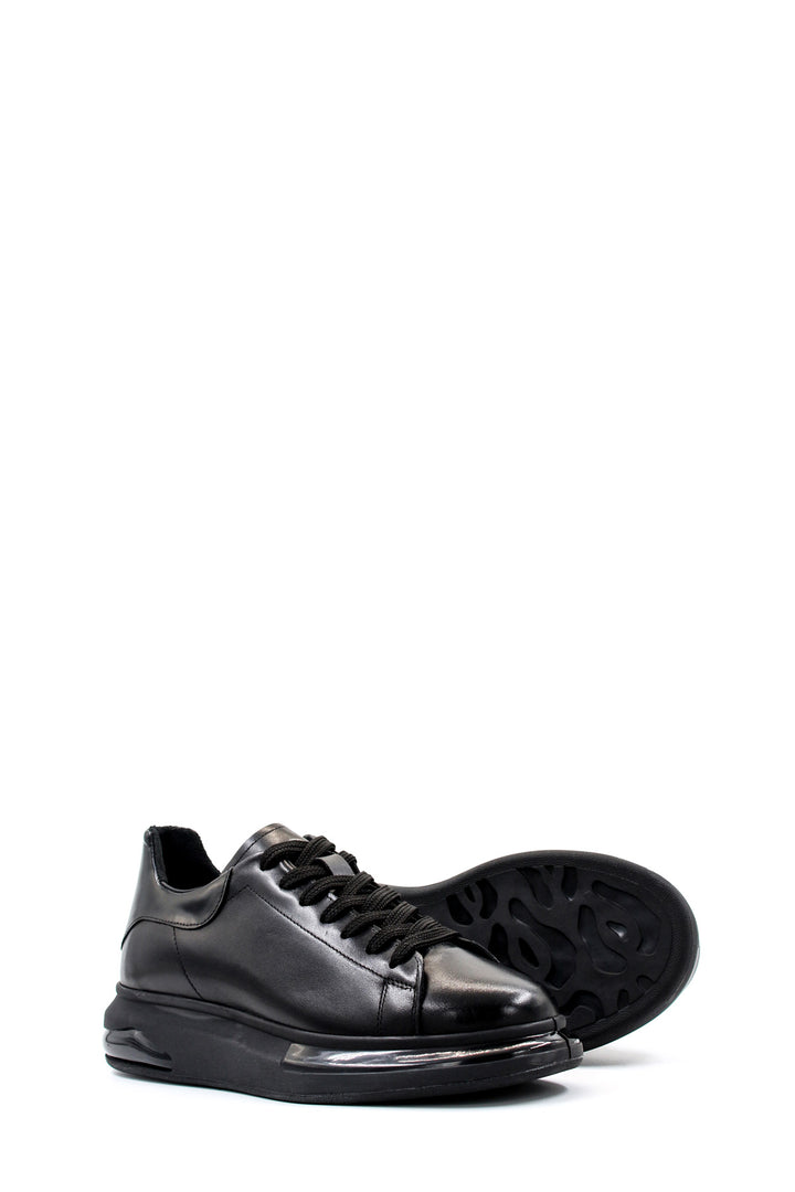 Men's Black Leather Sneakers with Cushioned Sole and Sleek Design - Wessi